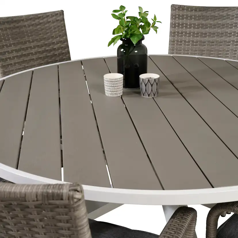 Parma Bord140-Vit Alu/Grå Aintwood+Anna stol(stackable)-Grå6 Grå