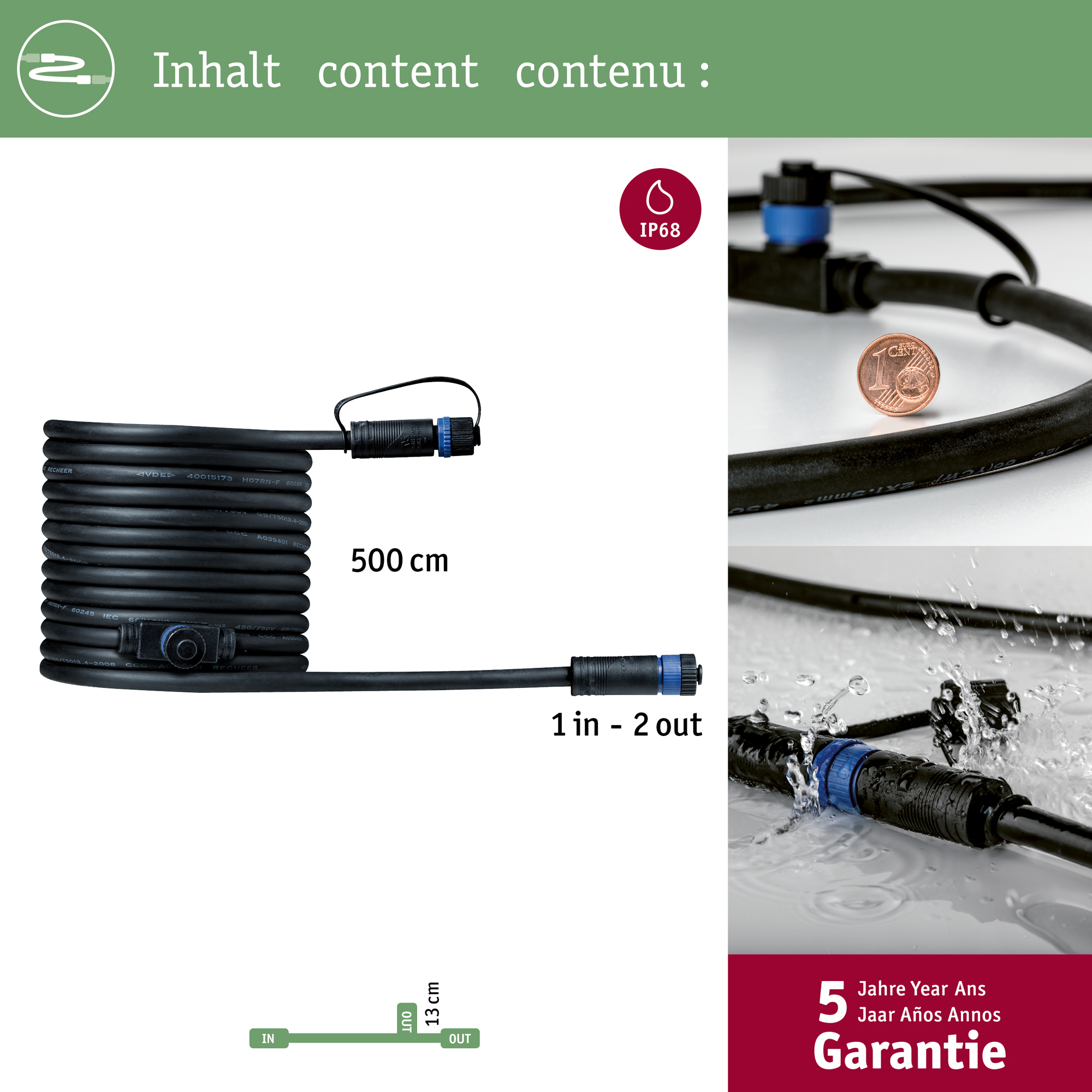 Anslutningskabel Paulmann Plug & Shine IP68 max. 150W 1in-2ut Kabellängd: 5 m
