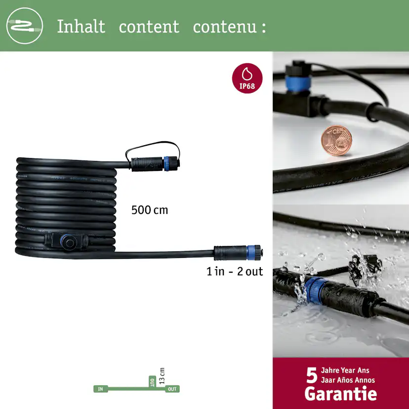 Anslutningskabel Paulmann Plug & Shine IP68 max. 150W 1in-2ut Kabellängd: 5 m