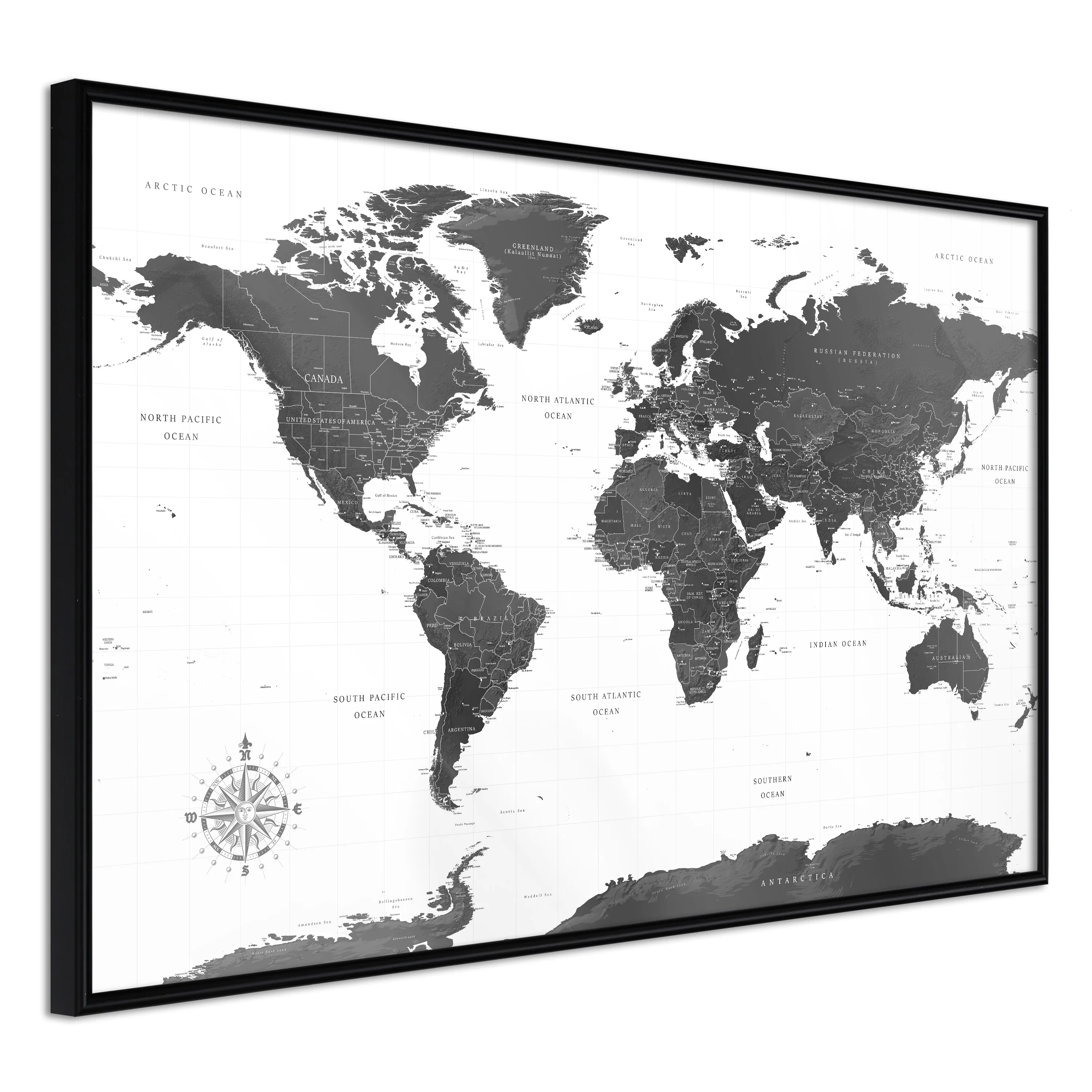 Poster Artgeist Affisch Monochrome Map