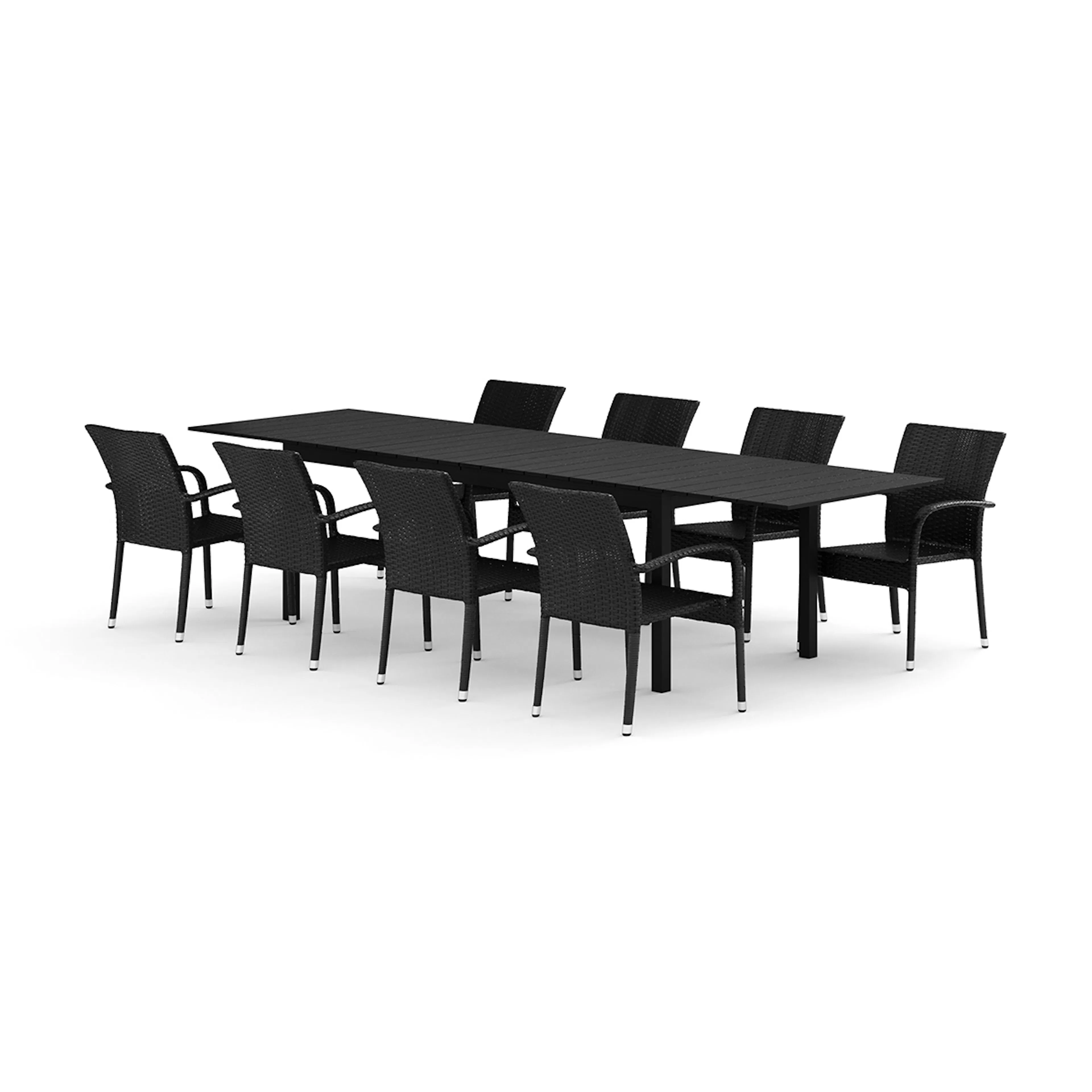 Trädgårdsgrupp Comfort Garden Tunis utomhus matgrupp förlängningsbart 205/305x90 cm med 8 Thor Light Trädgårdsfåtölj