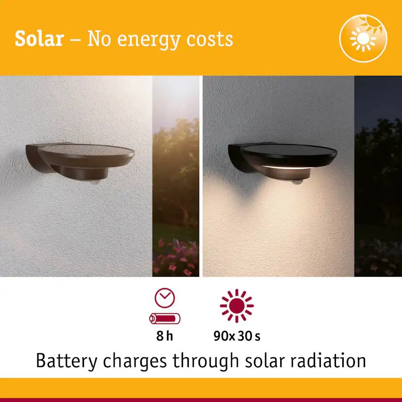 Fasadbelysning Solcell Paulmann Bordola LED med Skymningsstyrd rörelsedetektor IP44