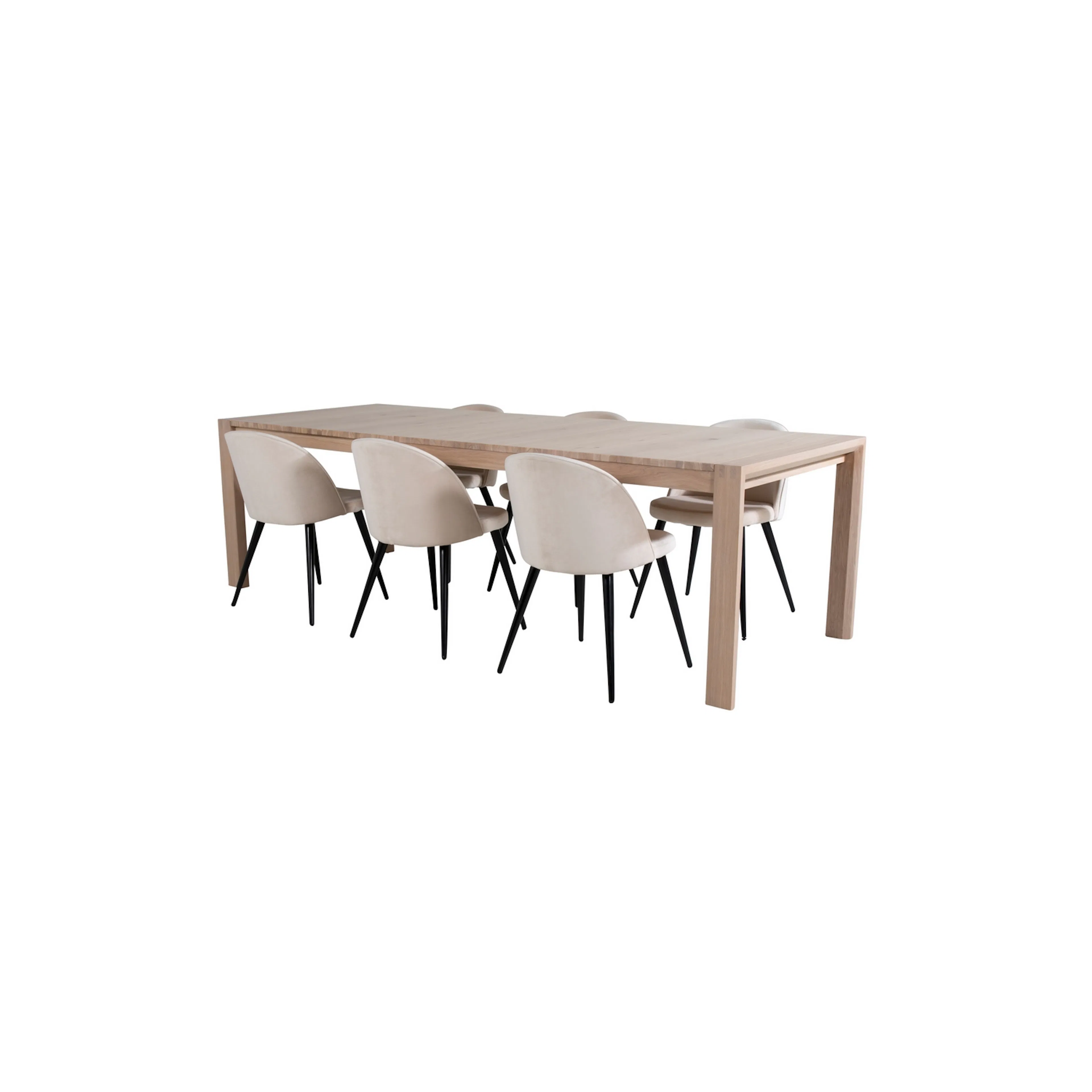 Slider Extention Table - White Wash+ Dining Chair - Beige Ljus Ek/Beige