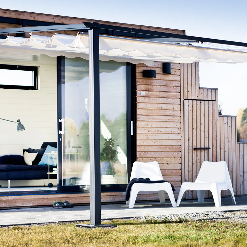 Väggpergola Jabo 4x4m Pergolatak, Grå med Segelduk