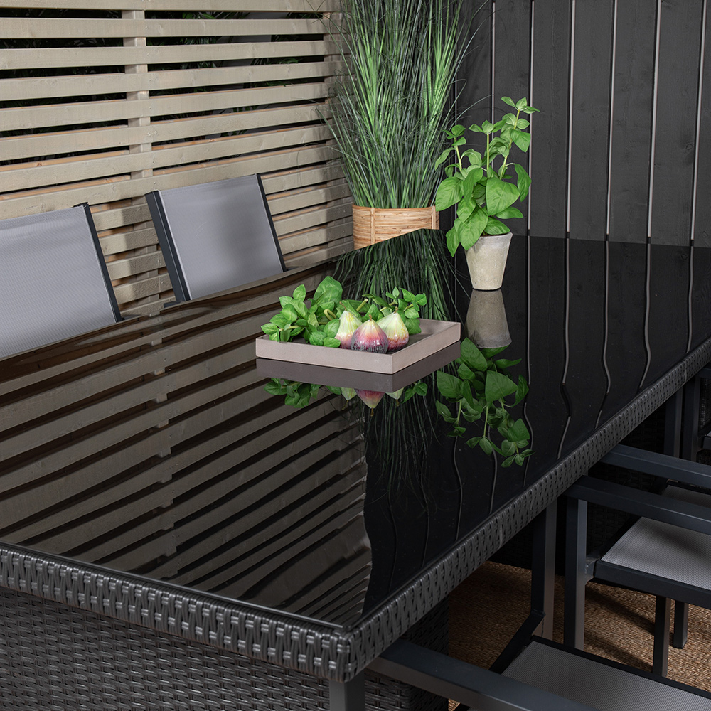 Padova bord 200*100Svart+Copacabana stolSvart Alu/GråTextil6 Svart/Grå