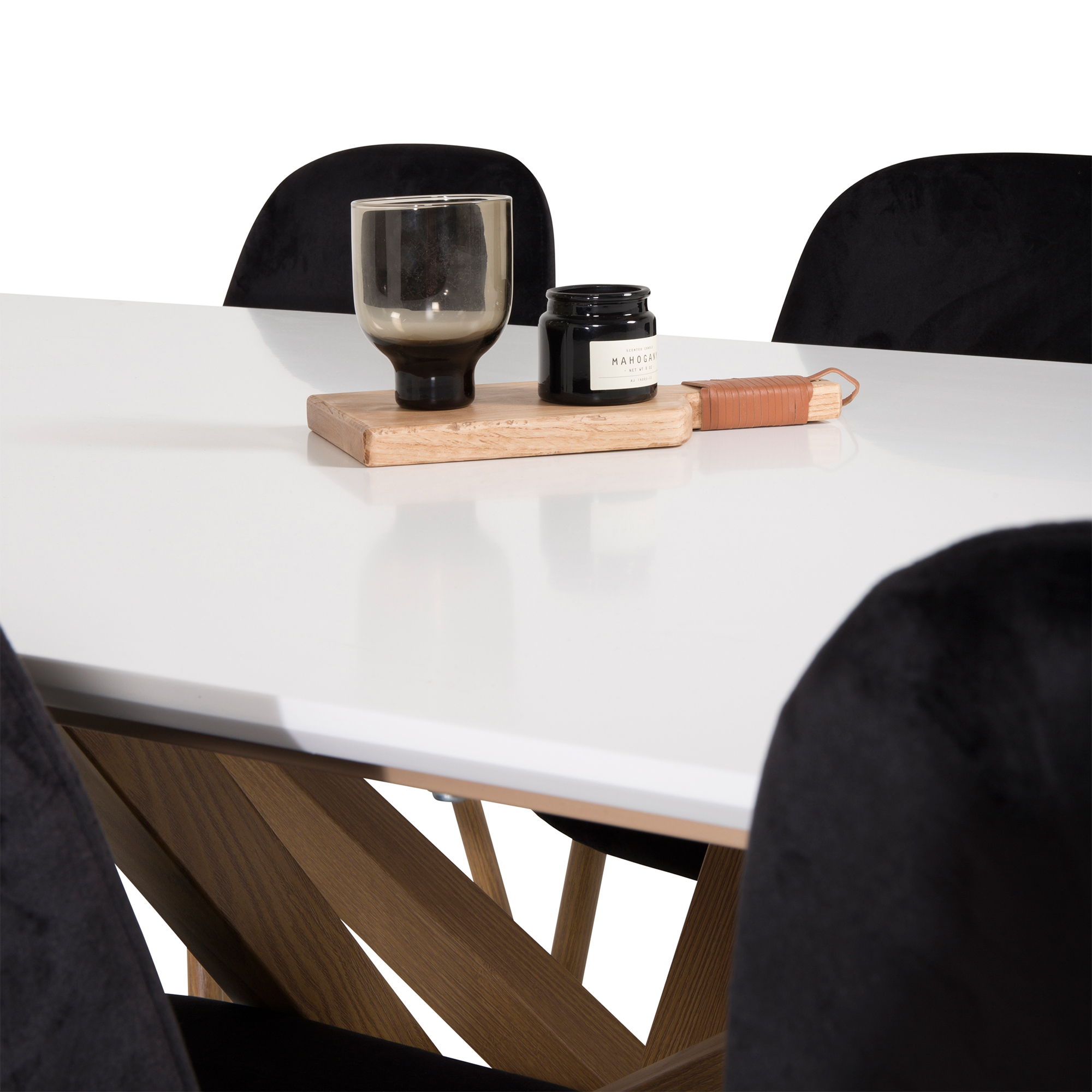 Piazza Table Oaklook/Whit 180+Polar Oaklookleg/Black Velvet6 Vit/Svart