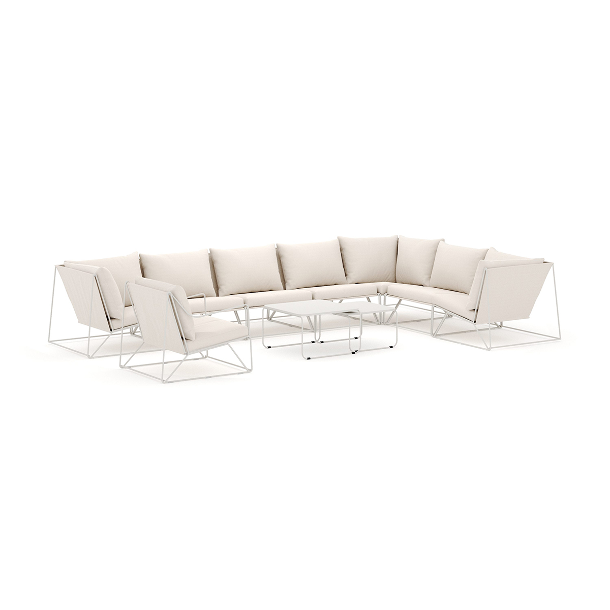 Loungesoffa Comfort Garden Usteryd utomhus L-soffa 8-sits vändbar med fåtölj