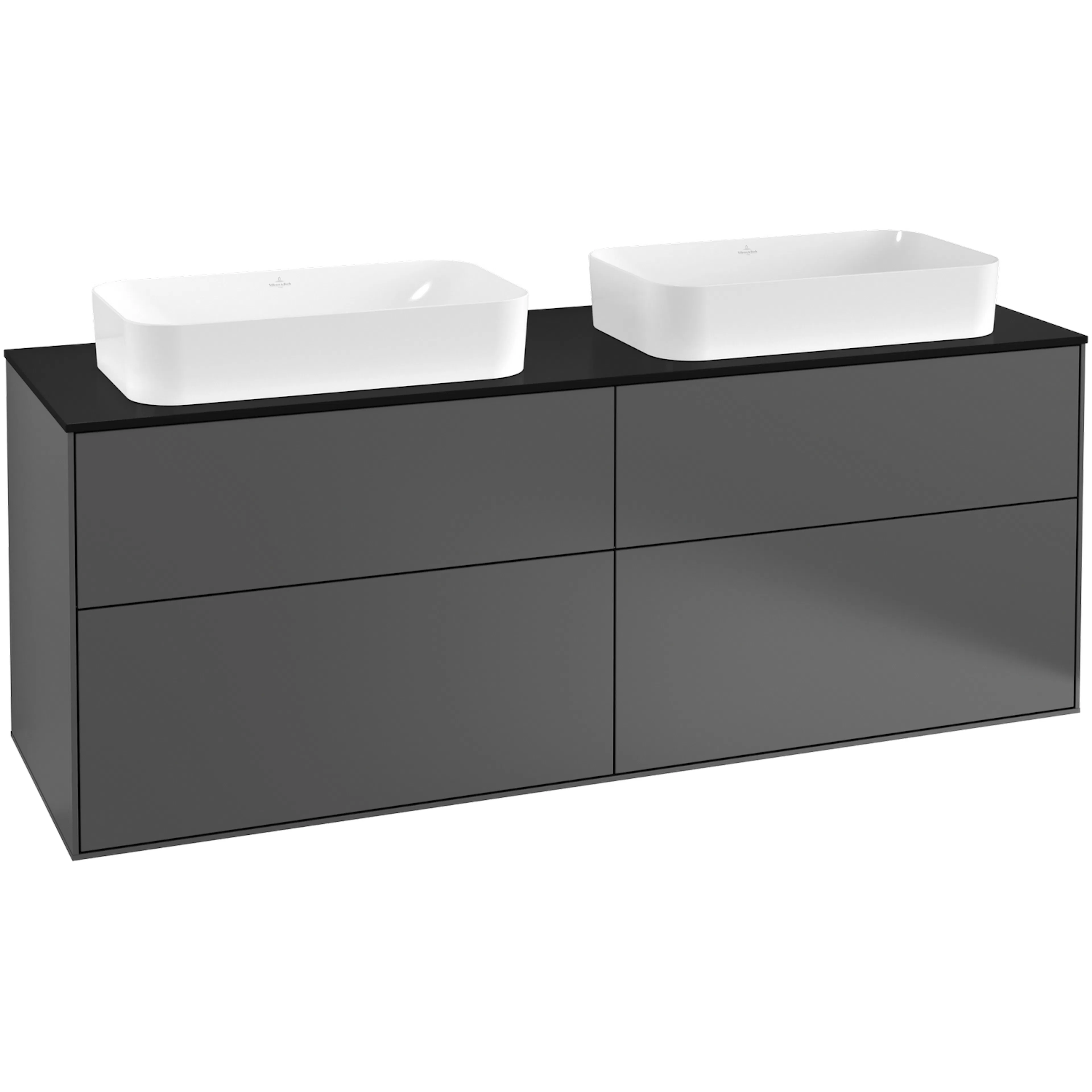 Tvättställsskåp Villeroy & Boch Finion F72200GK Antracitgrå Mattlack med bänkskiva i Mattsvart glas utan Blandarhål