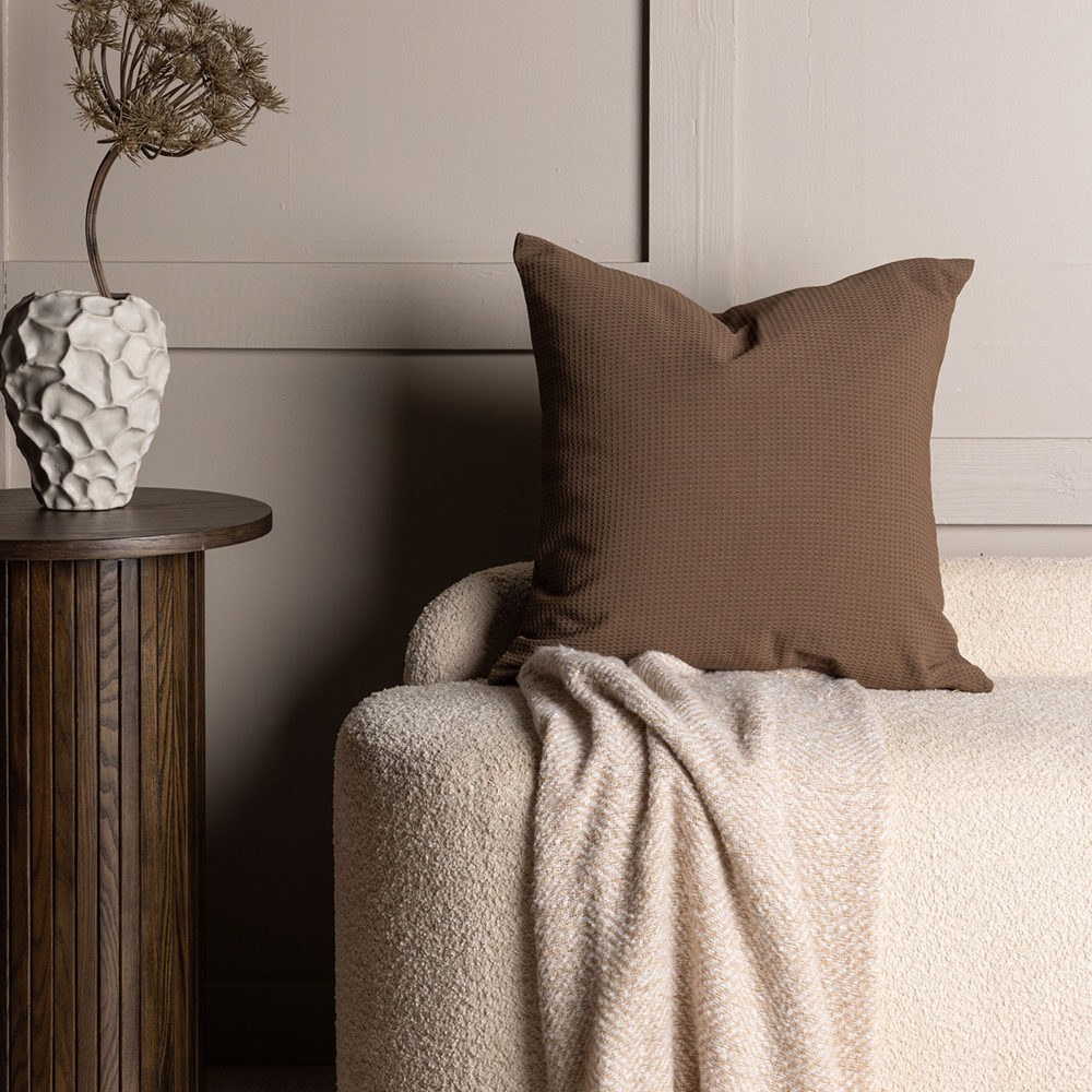 Celine Cushion Cover Poly Waffle - Dark Brown Mörkbrun