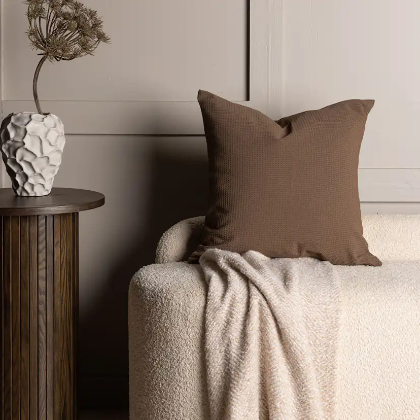 Celine Cushion Cover Poly Waffle - Dark Brown Mörkbrun