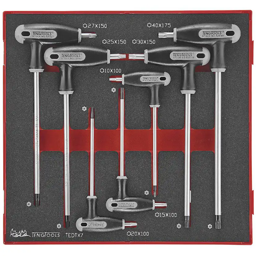 TX/TPX nyckelsats 7 delars med T-handtag Teng Tools TEDTX7