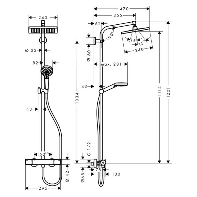 Takduschset Hansgrohe Crometta E 240 1jet Showerpipe 160 cc 160 cc