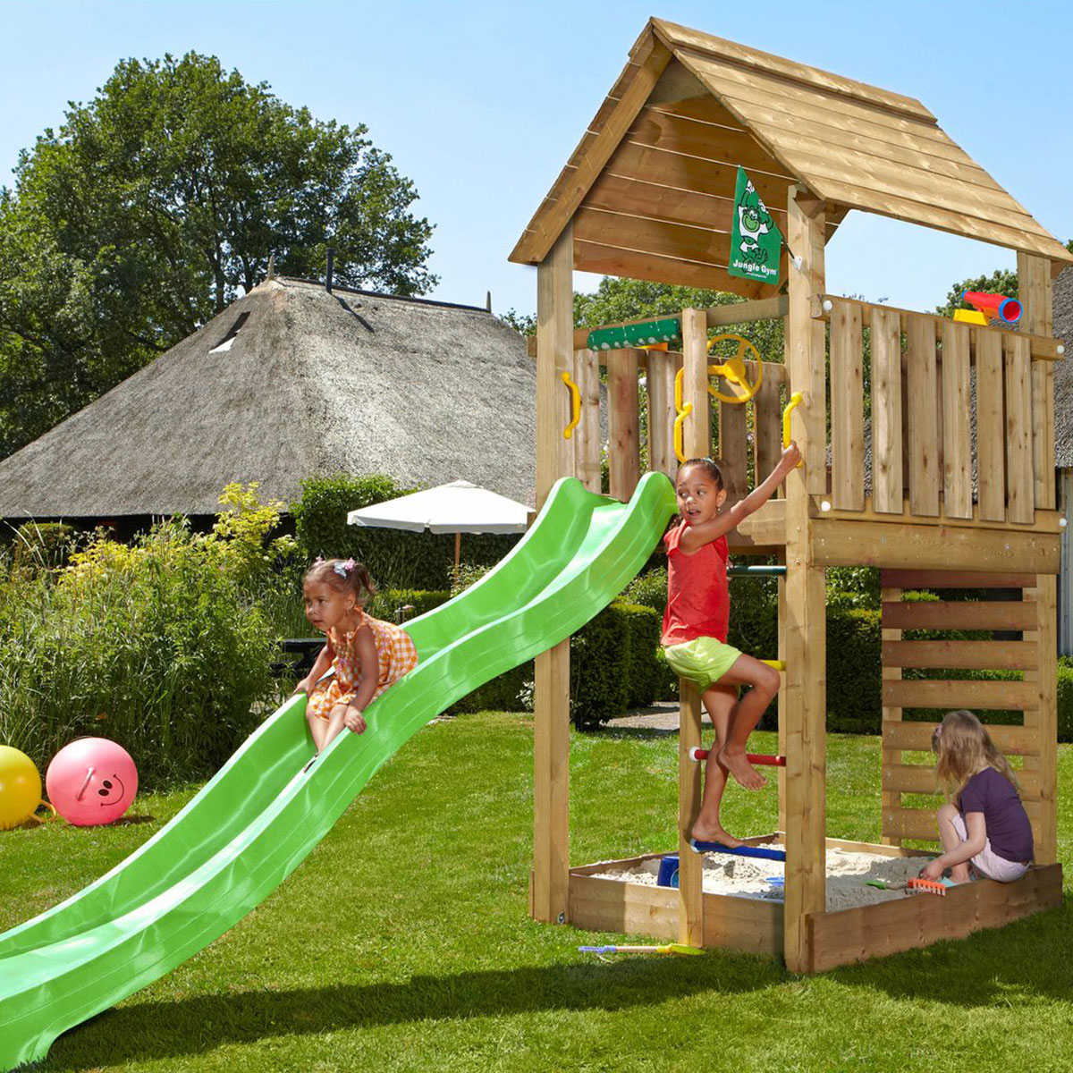 Lektorn Jungle Gym Cabin 2.1 Grön Rutschkana Trä