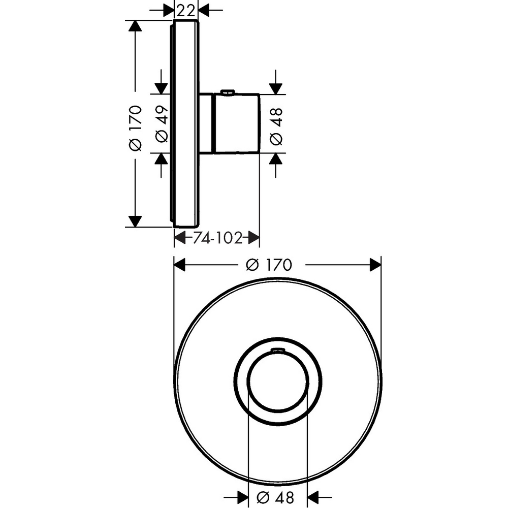 Inbyggnadsblandare Axor ShowerSelect Rund Highflow