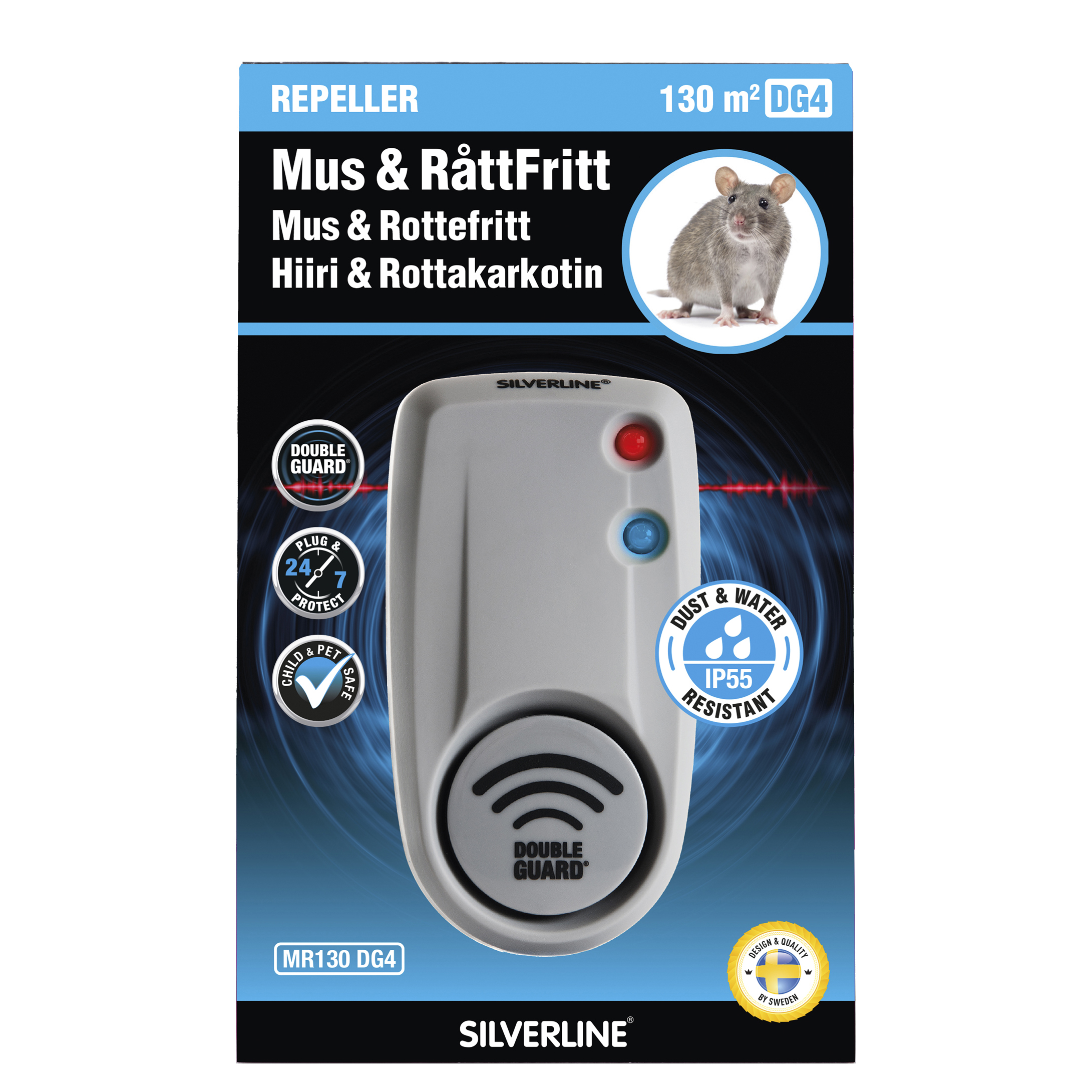 Mus- & Råttskrämma Silverline Avskräckare MR130 DG4 med A-Guard Ultraljud & Electro Pulse