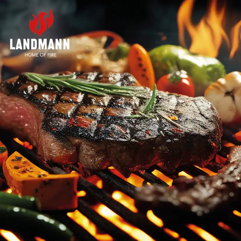 Kolgrill Landmann Grilltunna 550 Stål med Sidobord och Termometer