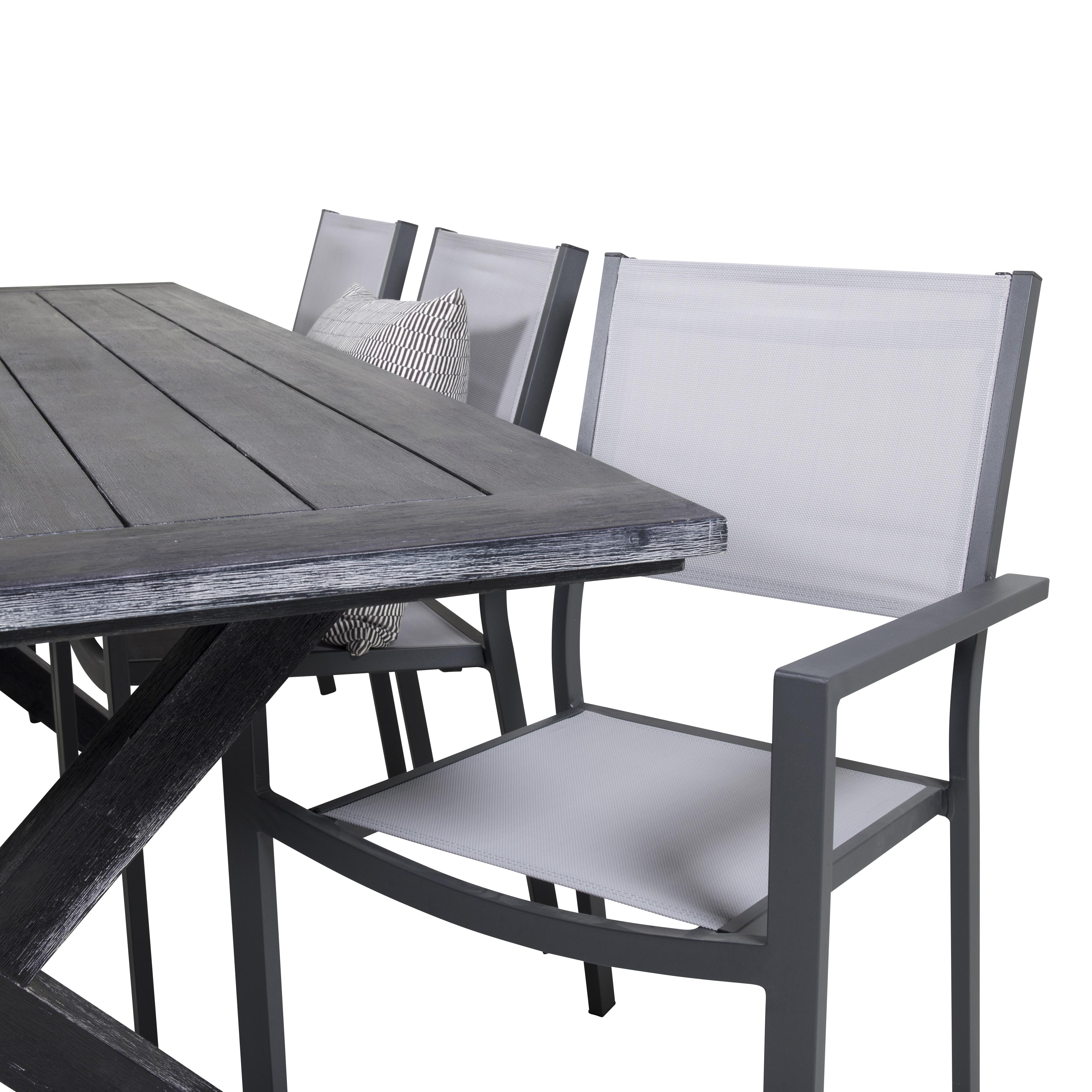 Rives bord 200*100cm-Svart Acacia+Copacabana stolSvart Alu6 Svart/Grå