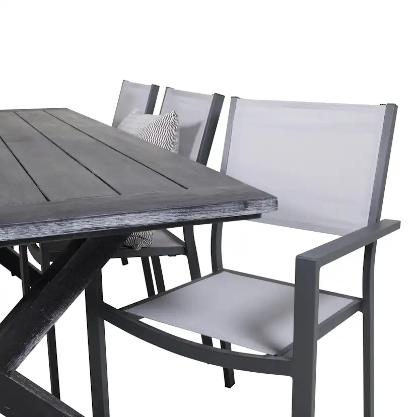 Rives bord 200*100cm-Svart Acacia+Copacabana stolSvart Alu6 Svart/Grå