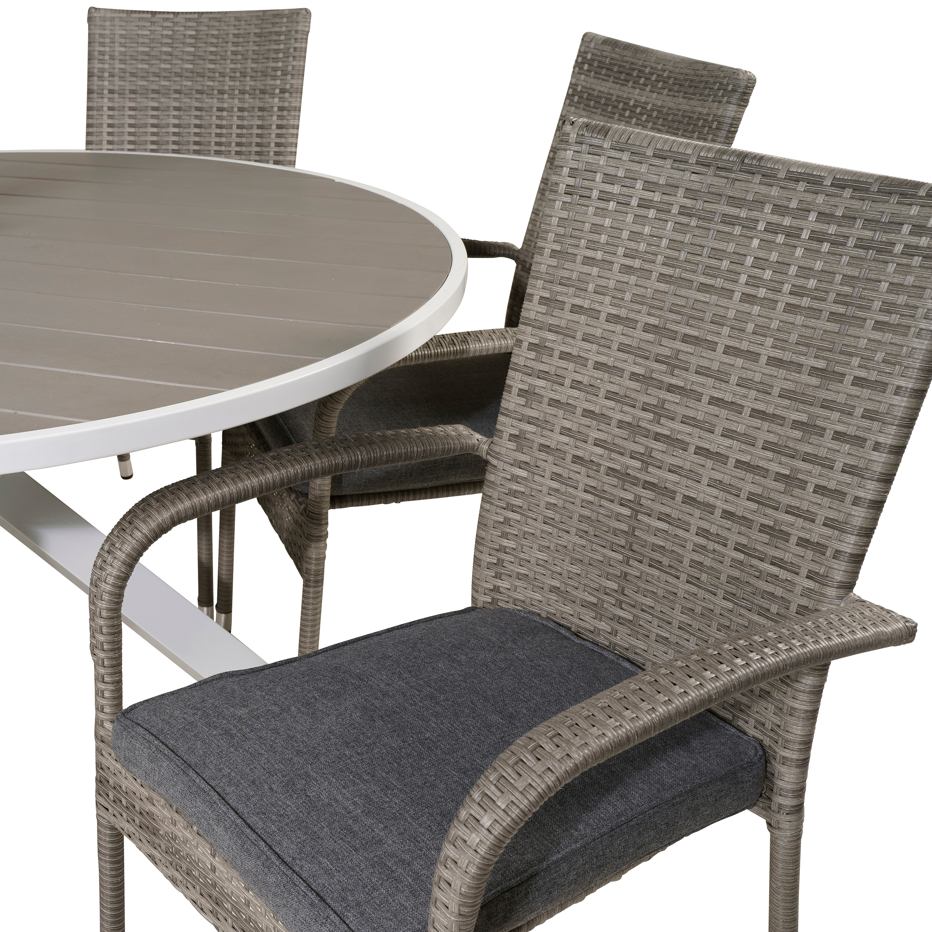 Parma Bord140-Vit Alu/Grå Aintwood+Anna stol(stackable)-Grå6 Grå