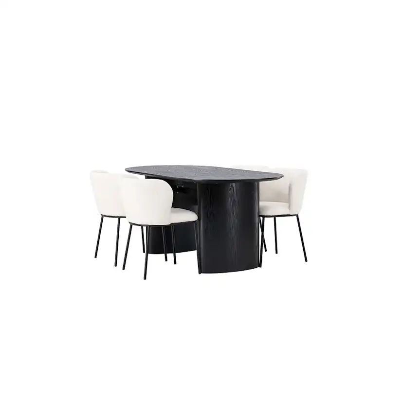 Matgrupp Venture Home Isolde Ovalt Matbord 180 cm & 4 Edina Stolar i Vit Boucle