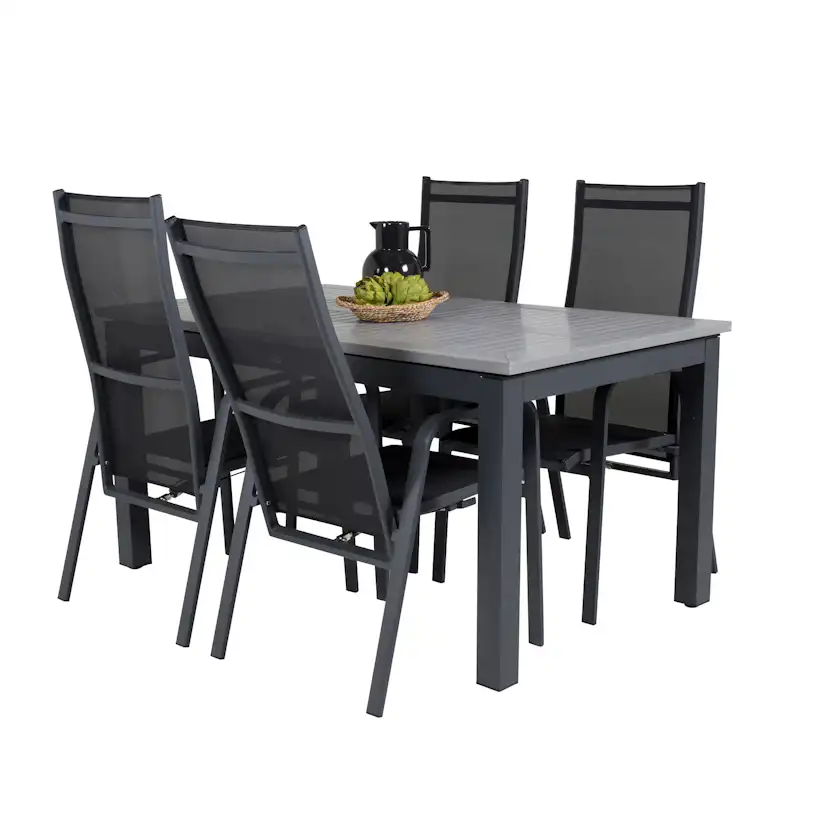 Albany Dining Table 160/240*100 - Svart Alu / Grey Aintwood+ Svart/Grå
