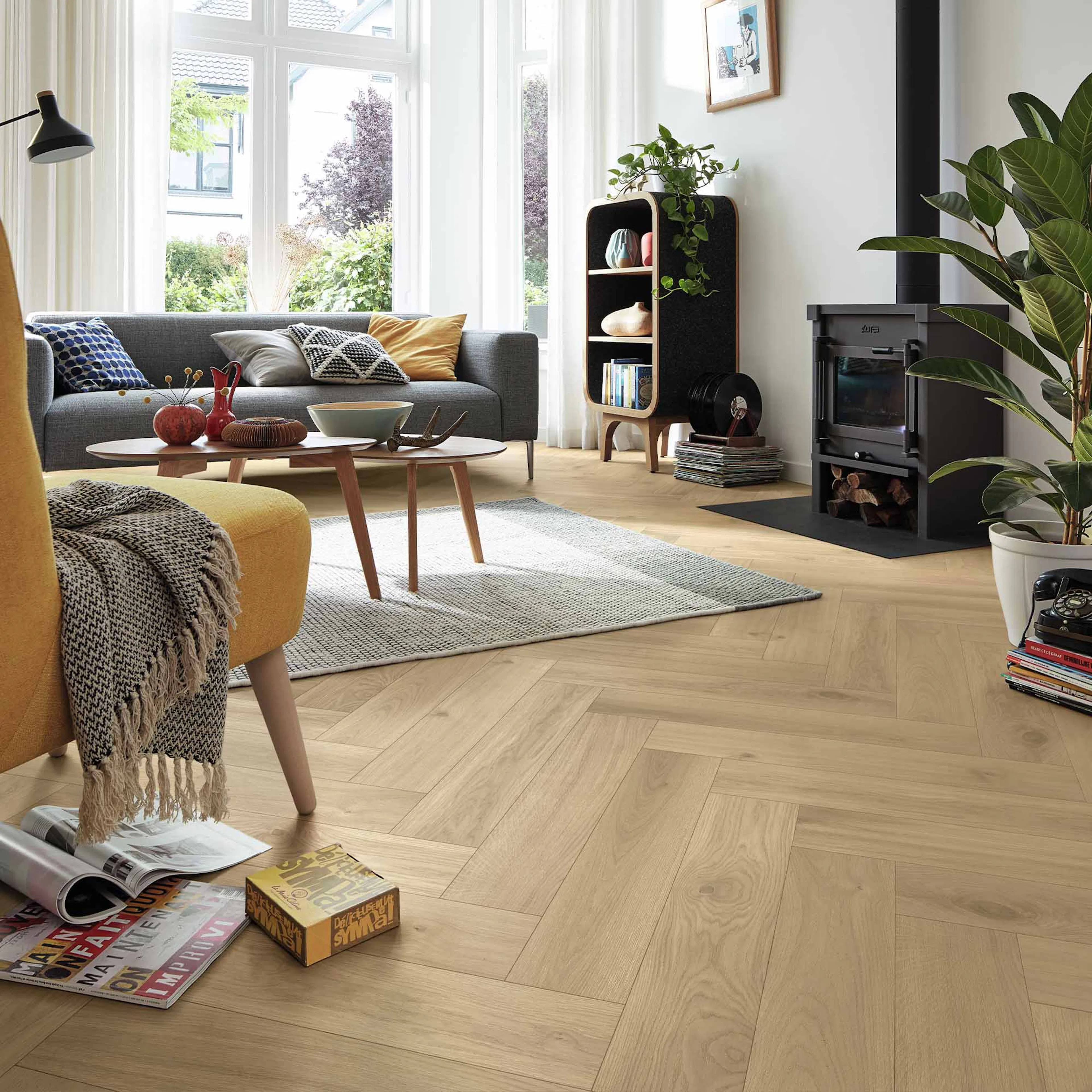 Parkettgolv Meister 9020 PS 500 Borstad Ultramattlackad Ek Fiskbensparkett