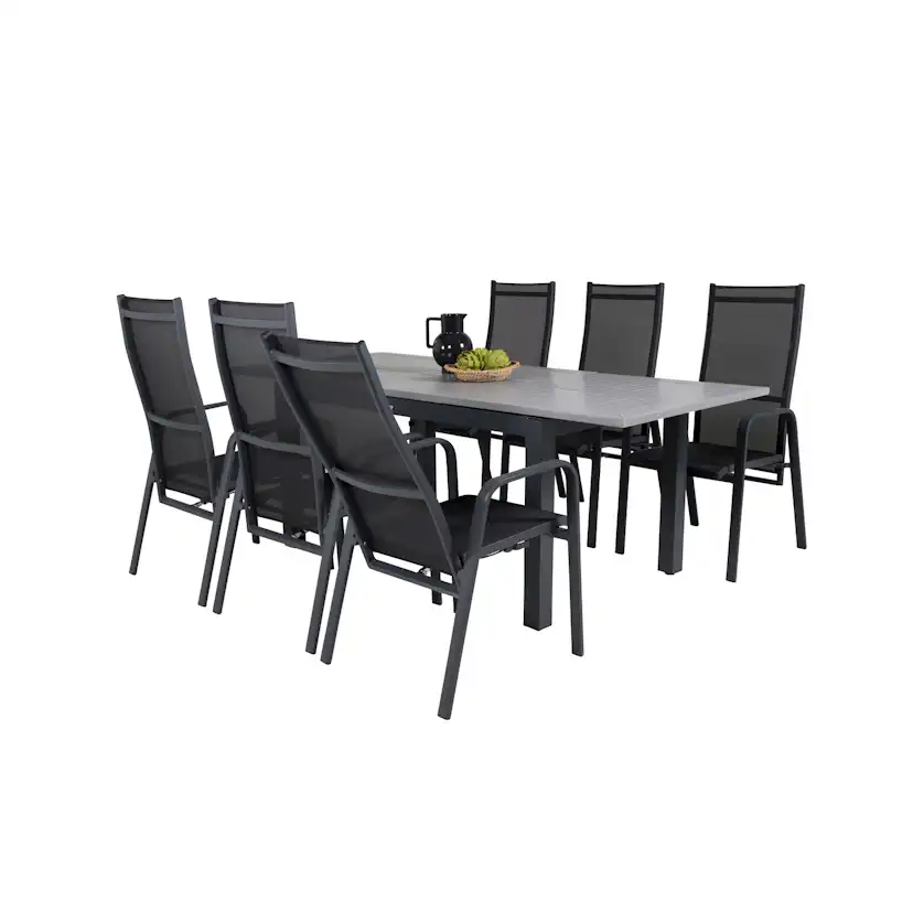 Albany Dining Table 160/240*100 - Svart Alu / Grey Aintwood+ Svart/Grå