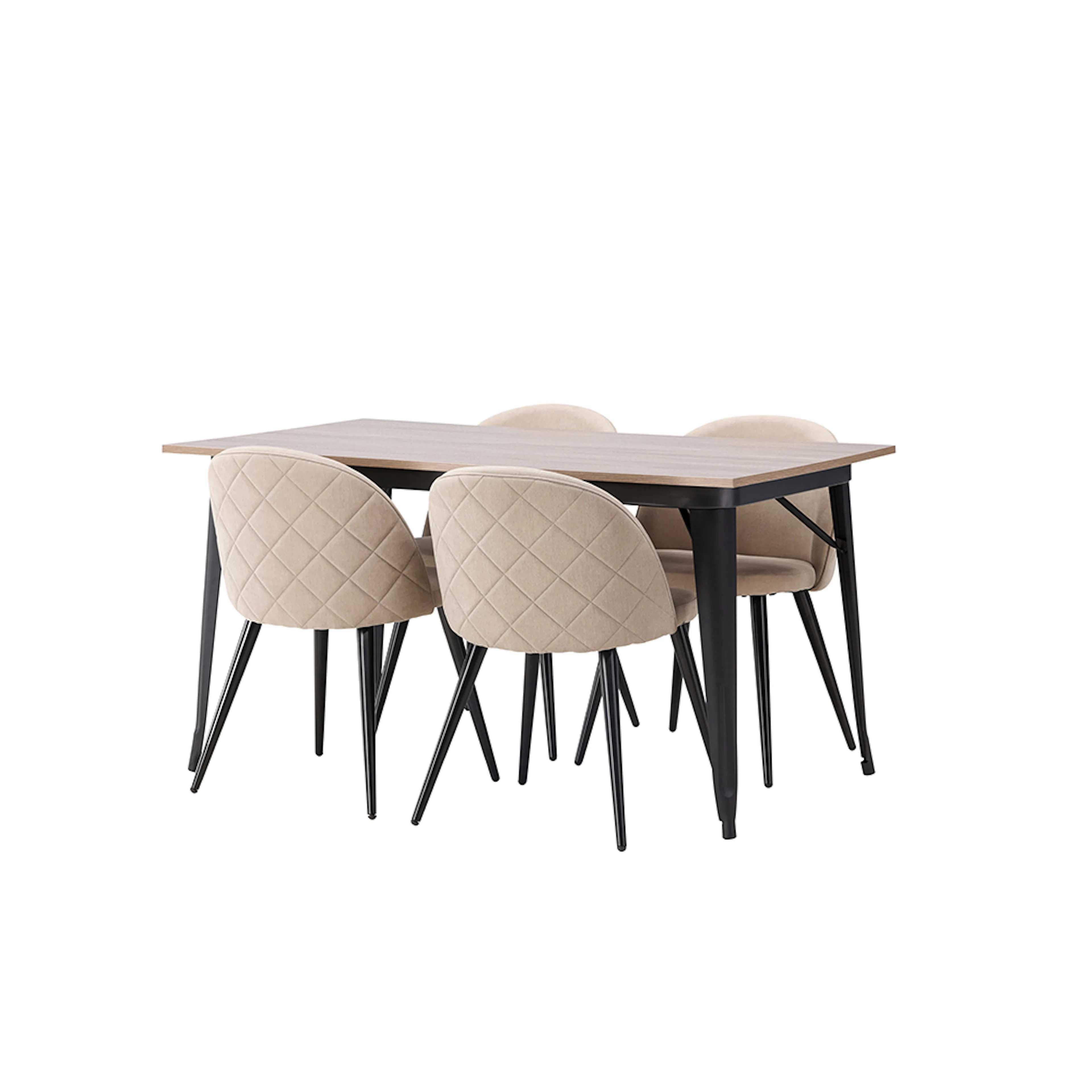 Matgrupp Venture Home Tempe Matbord 140 cm & 4 Velvet Stolar i Sammet