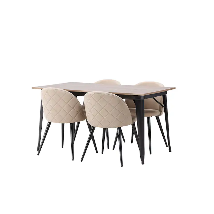Matgrupp Venture Home Tempe Matbord 140 cm & 4 Velvet Stolar i Sammet
