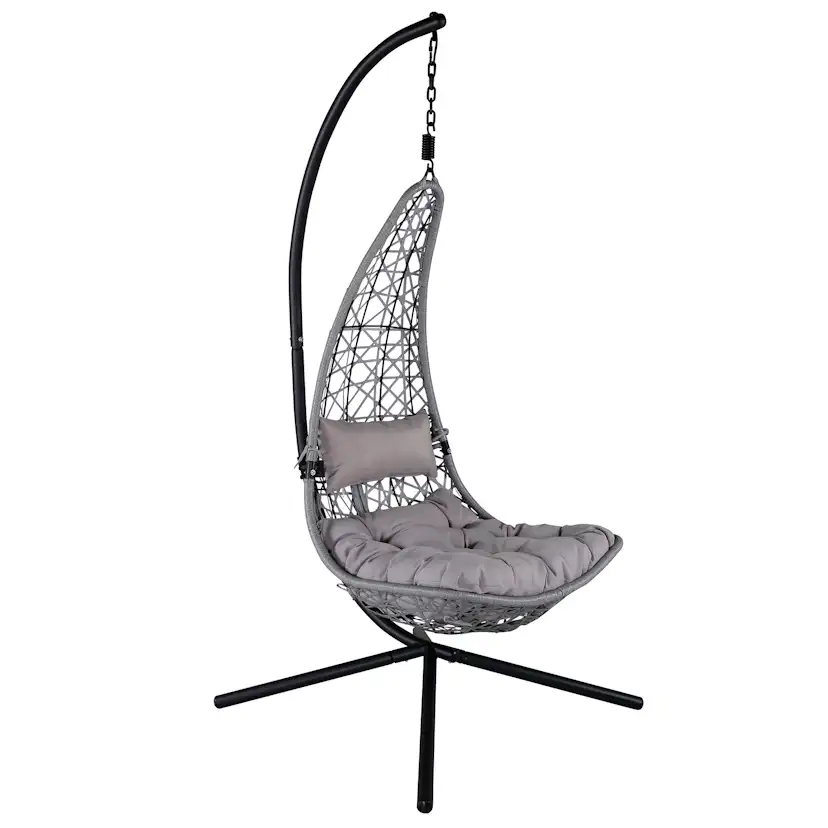 Edinburgh Hanging chair - Black frame/grey wicker/grey cushi Grå