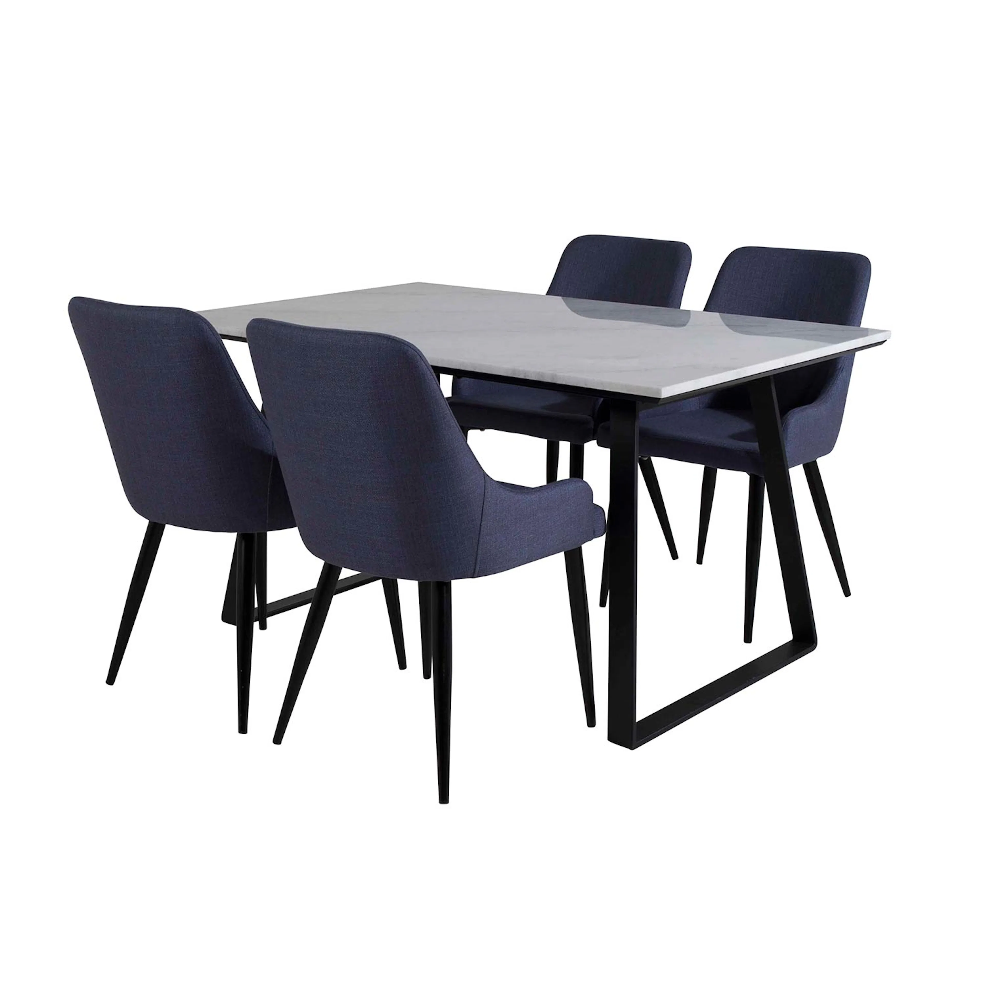 Estelle Table White / Black+Plaza Chair - - Blue Fabric_4 Vit/Blå