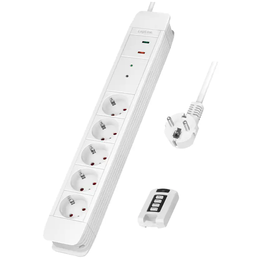 Grenuttag LogiLink 5-vägs Med Fjärr 433 MHz Överspänningsskydd 1,5 m