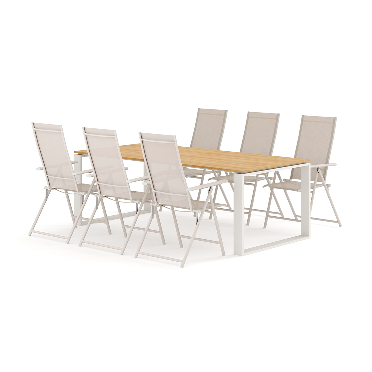 Trädgårdsgrupp Comfort Garden Devon utomhus matgrupp 210x100 cm med 6 Sanna positionsstolar