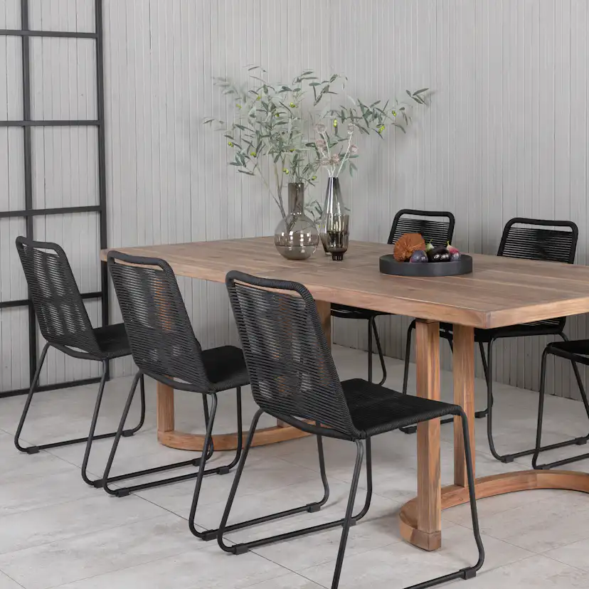 Erica Dining table acacia wire brushed 214*100+Lindos Stacki Svart