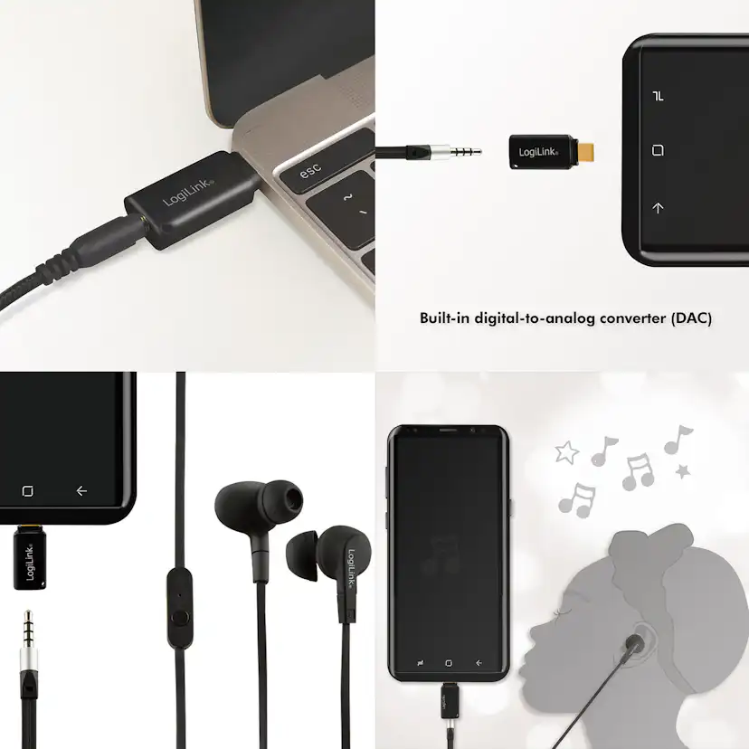 USB-C 3,5mm-ljudadapter LogiLink Med DAC