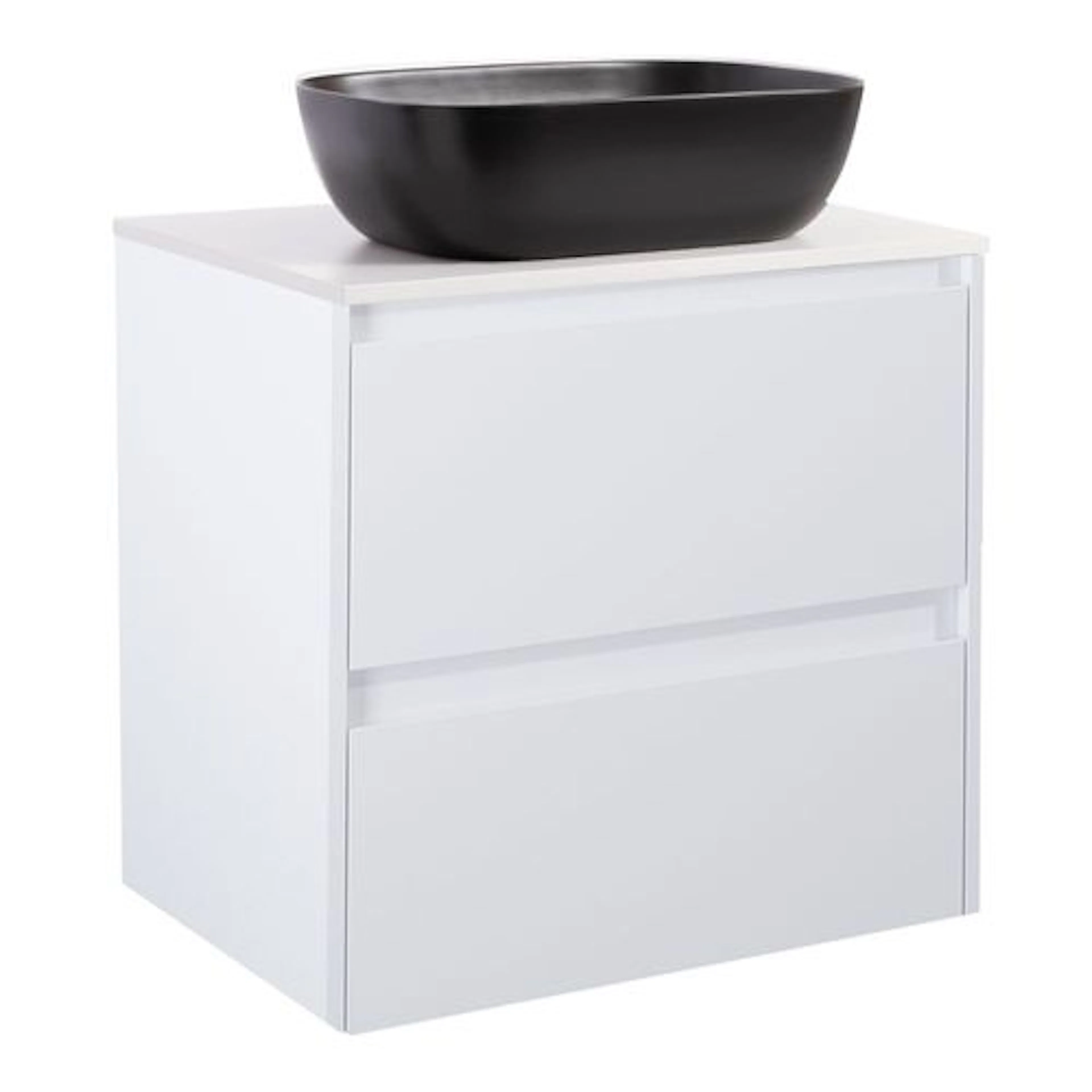 Luxor 60Vitm Bs Vit+Ts Rekt Sv Färg Tvättställsskåpet: Matt Vit, Färg Bänkskiva: Vit, Färg Tvättställ: Svart - B: 606 mm, H: 737 mm, D: 470 mm