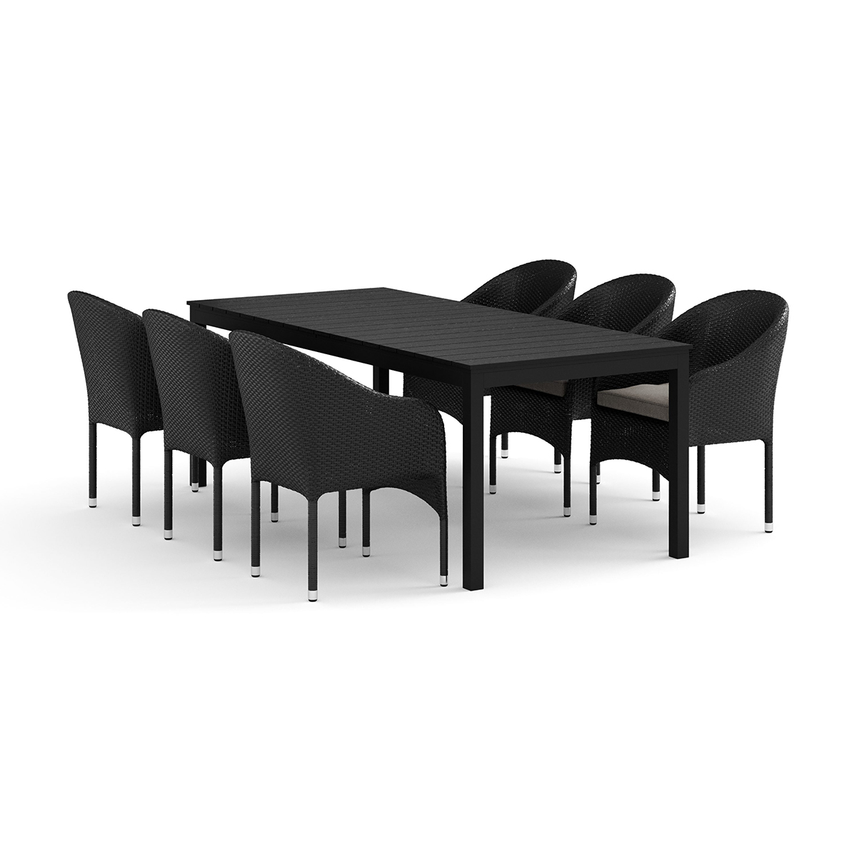 Trädgårdsgrupp Comfort Garden Tunis utomhus matgrupp förlängningsbart 205/305x90 cm med 6 Thor fåtöljer
