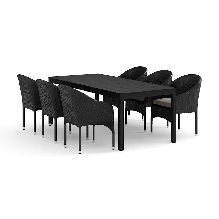 Trädgårdsgrupp Comfort Garden Tunis utomhus matgrupp förlängningsbart 205/305x90 cm med 6 Thor fåtöljer