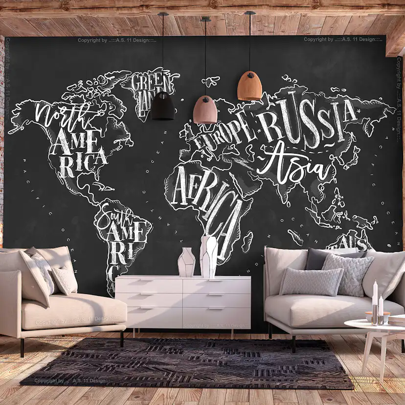 Fototapet - Retro Continents (Black) 300x210 300x210 cm