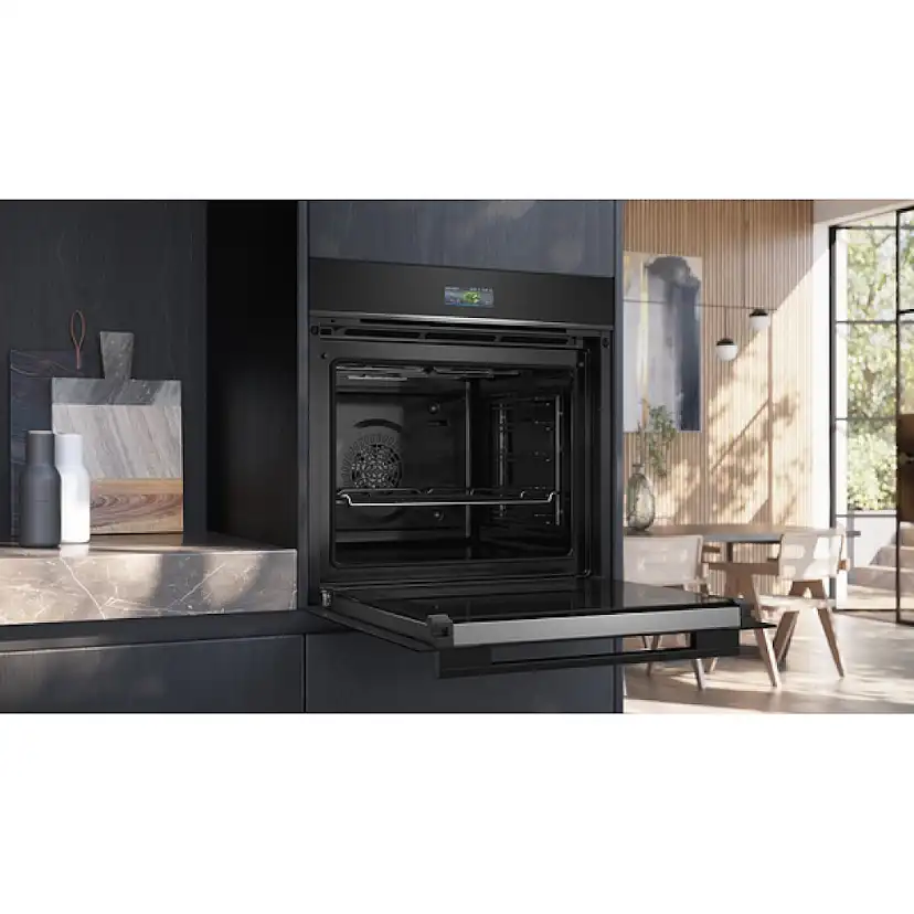 Ugn och Mikro Siemens iQ700 HB772A1B1 + BF722L1B1 Med Pyrolys och TouchControl Svart
