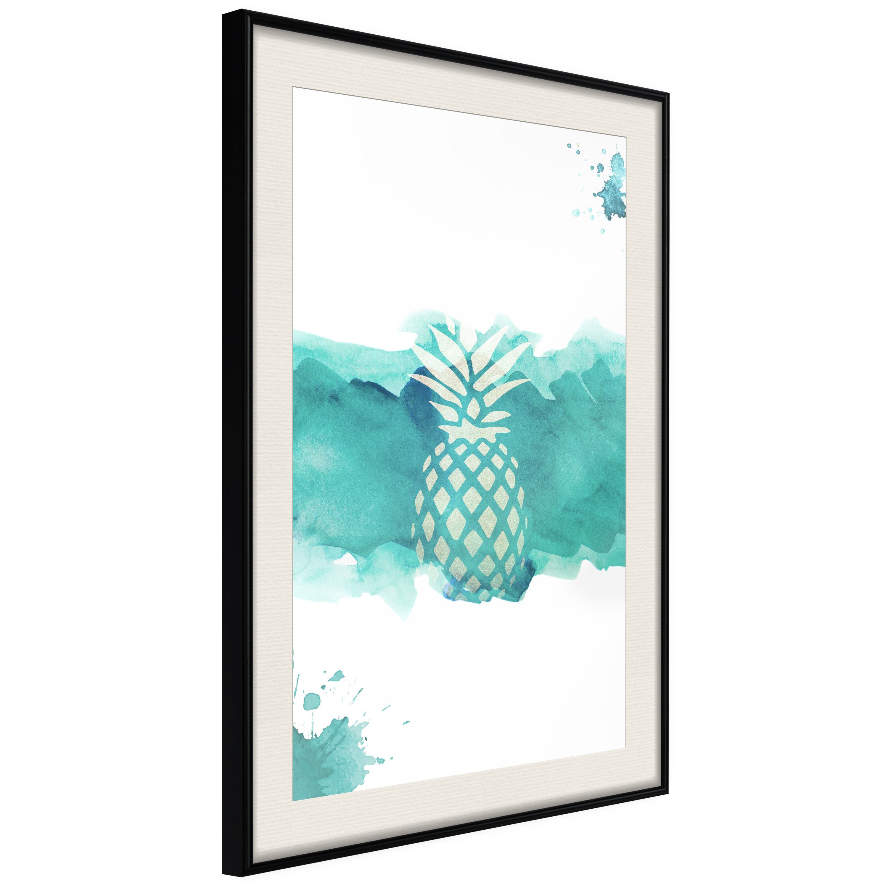 Affisch - Pineapple in Watercolours [Poster] 30x45 Svart ram med passepartout, 30x45 cm