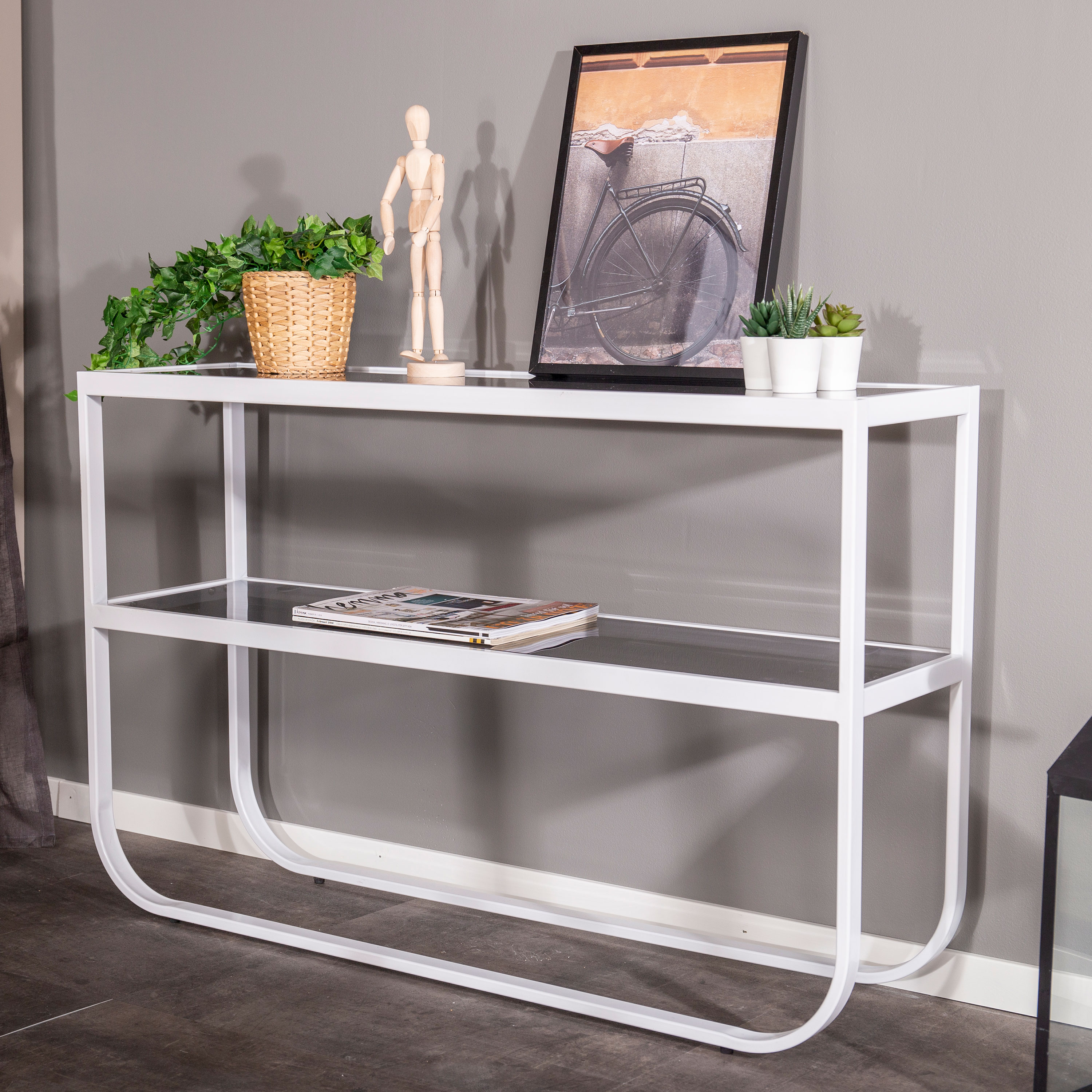 Roy -  Sidobord  -  Metall och glas Vit