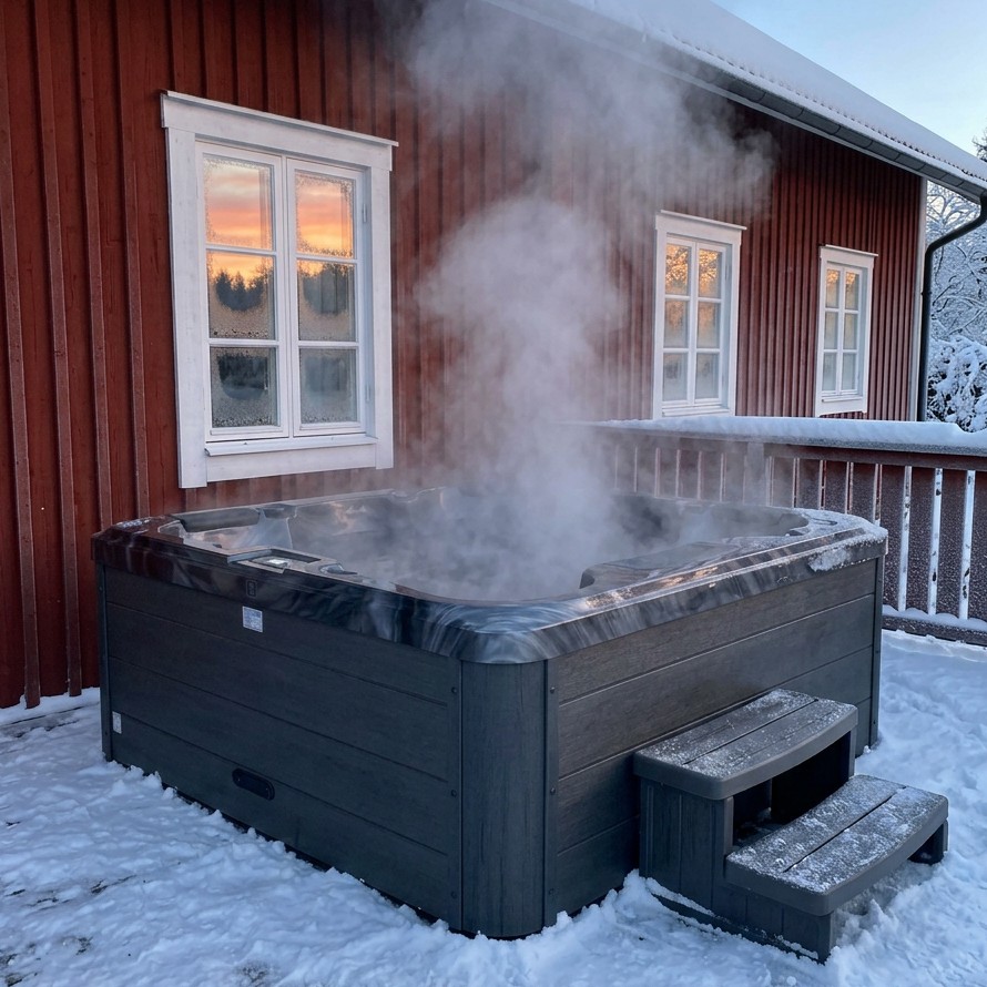 Spabad Svenska Bad Idre Svart 36 Jets med Lock och Spatrappa