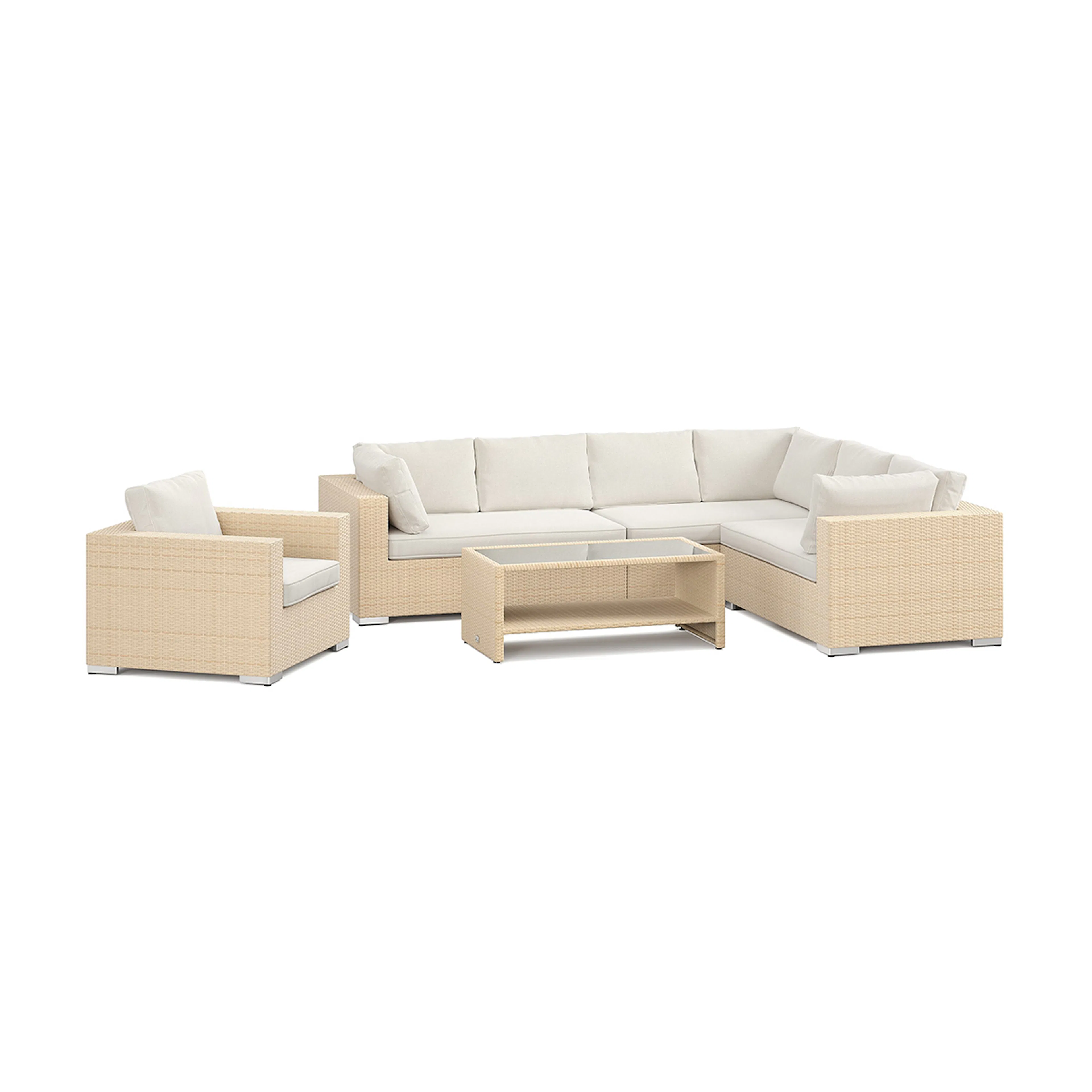 Loungegrupp Comfort Garden Bahamas utomhus L-soffa vänster 7-sits med fåtölj och bord med hylla