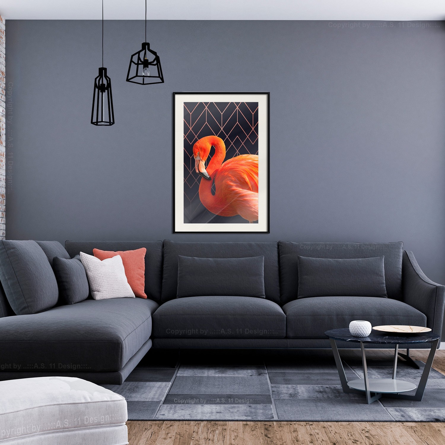Affisch - Flamingo Solo [Poster] 40x60 Svart ram med passepartout, 40x60 cm