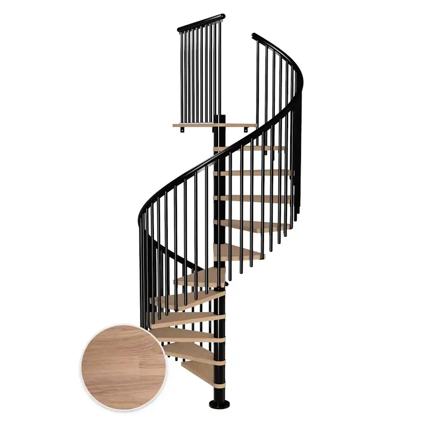 MONTREAL spiral ek vit oljad svart CLASSIC5 12T Ø160 Svart, Golv till golv höjd: 2700-3090 mm, 12+1 steg