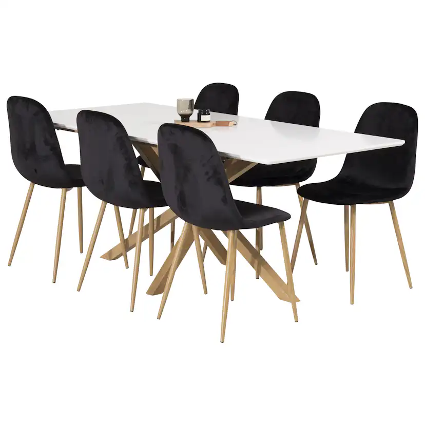 Piazza Table Oaklook/Whit 180+Polar Oaklookleg/Black Velvet6 Vit/Svart