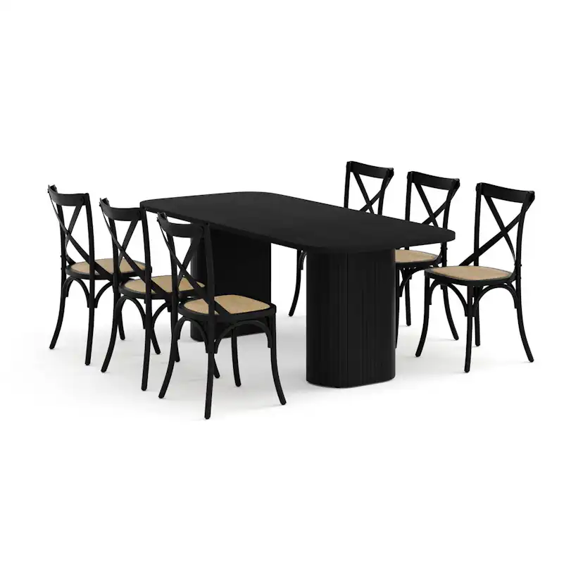 Matgrupp Bark Kopparbo Rektangulärt Matbord 200 cm med 6 Matstol Kalb