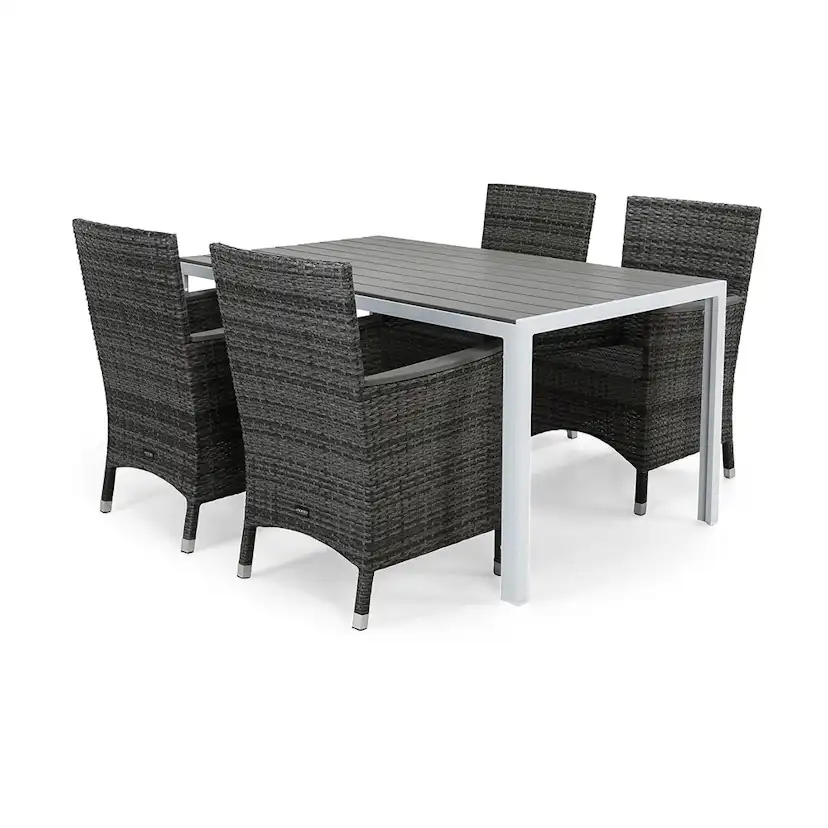 Matgrupp deNoord Tunis 150x90 cm med 4 Thor Fåtöljer Lyx med Armstöd