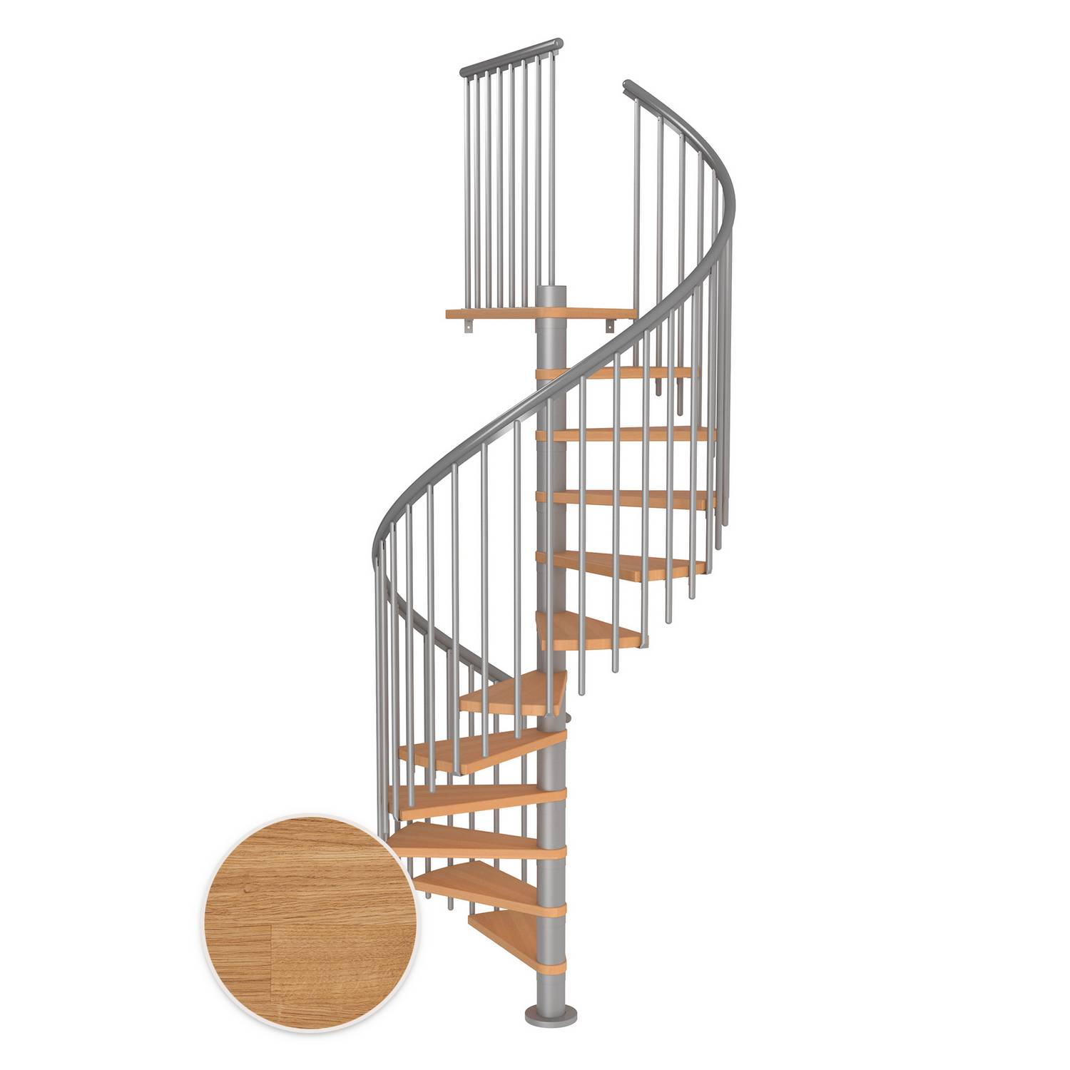 MONTREAL spiral ek oljad pearl grey CLASSIC4 14T Ø140 Pearl Grey, D: 1400 mm, Golv till golv höjd: 3120-3570 mm, 14+1 steg